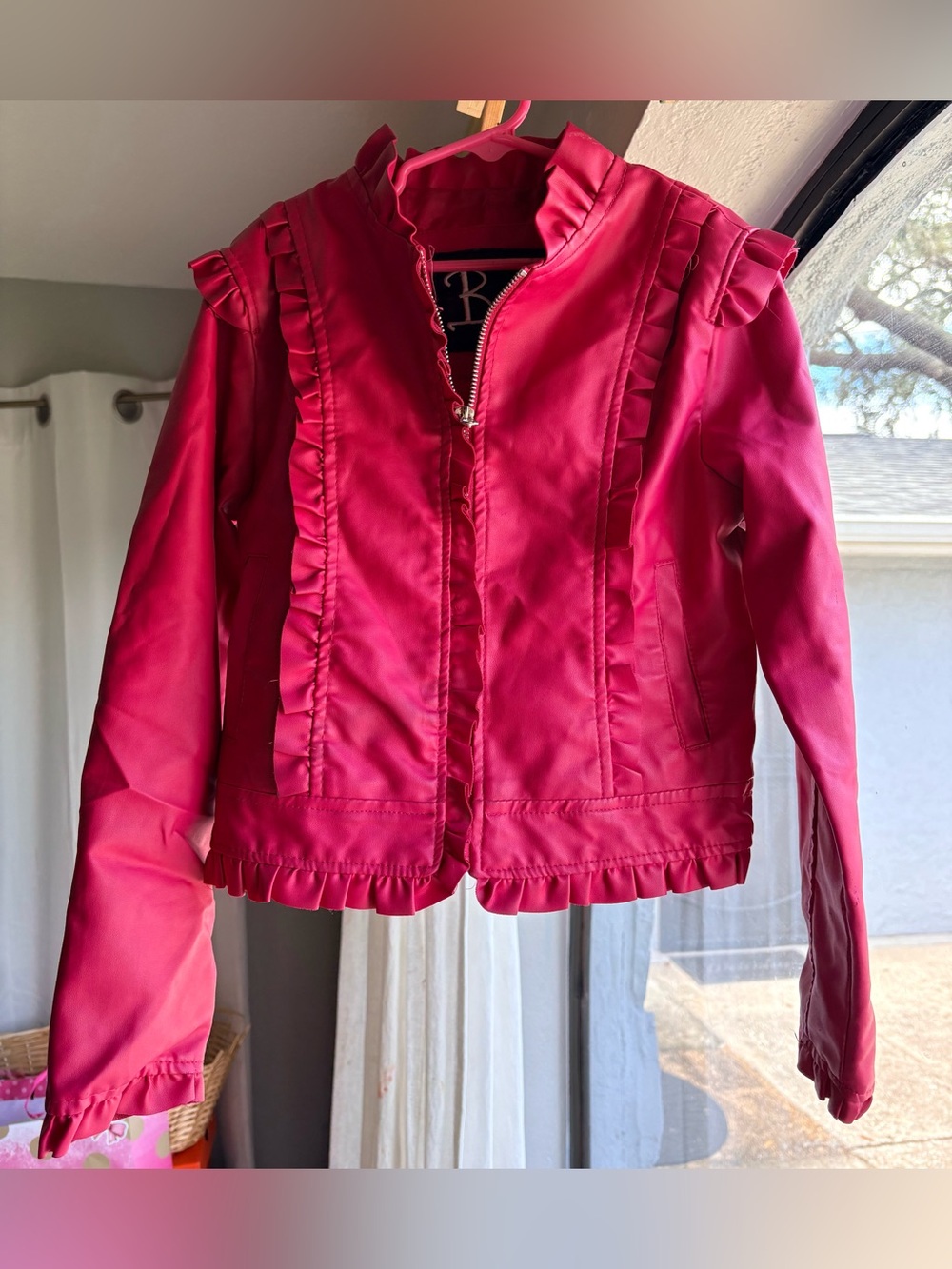 B. Hip by Me Jane Hot Pink Ruffle-Trim Jacket
